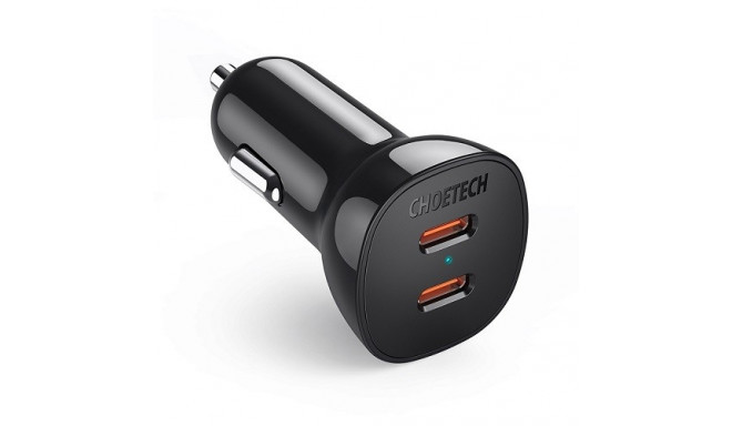Charger CHOETECH 2xUSB-C: 12-24V, 40W, QC3.0 + PD