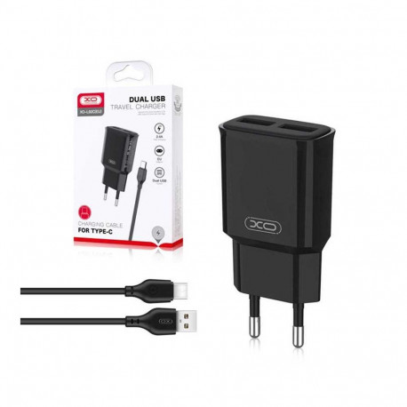 XO L92С laadija | 12W | 2.4A + USB-C kaabel 1m must