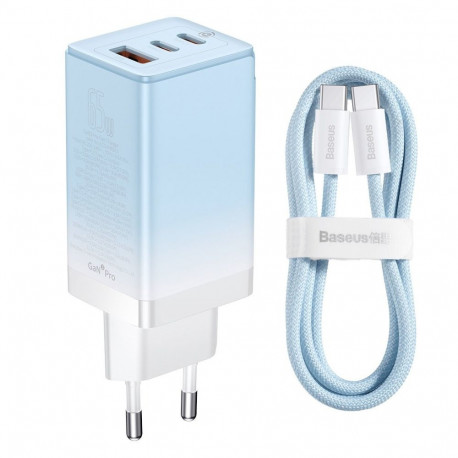 Baseus CCGP050103 DZ-HW Baseus GaN3 Pro Fast Charger 2C+U 65W EU Cloud Blue (With Dynamic Series Fas