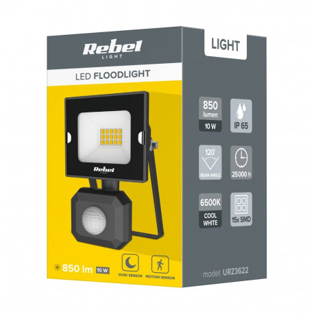 Reflektor LED naświetlacz Rebel 10W z sensorem zmierzchu i ruchu, 6500K, 230V