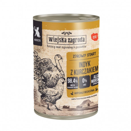 WIEJSKA ZAGRODA kassipoegadele kalkuniga ja kanaga märg kassitoit 400g