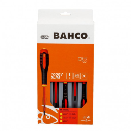 Bahco ERGO™ slim VDE insulated screwdriver set – 5-piece PH1/2, SL3.0/4.0/5.5 mm, 1000V, high-perfor