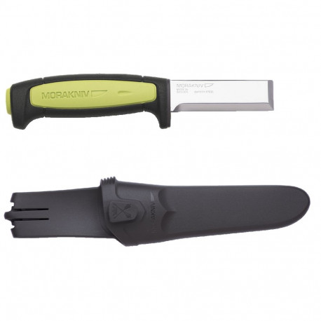 Morakniv pro chisel knife – 3.1 mm carbon steel blade, lime green ergonomic polymer handle, impact-r