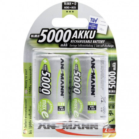 1x2 Ansmann maxE NiMH laetav aku Mono D 5000 mAh 5030922