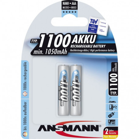 1x2 Ansmann NiMH laetav aku 1100 Micro AAA 1050 mAh