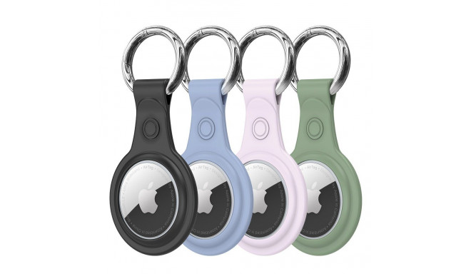 Dux Ducis 4pcs set Silicone flexible cover keychain loop case for Apple AirTag (Black / Green / Pink