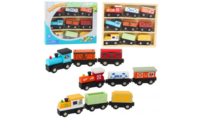 Zestaw Drewniane Pociągi Wagony Na Magnes Organizer 9 Szt