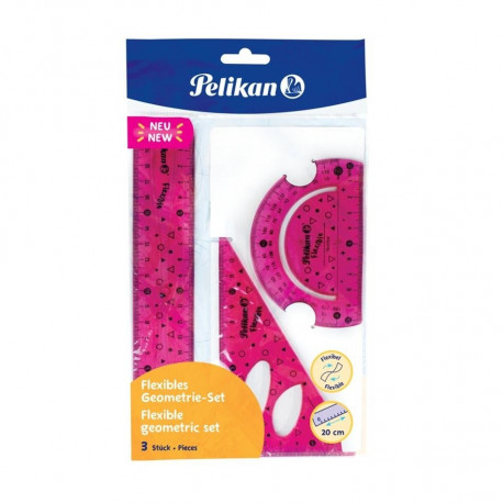 Pelikan geomeetriakomplekt, painduv, 3 tk, joonlaud, mall, kolmnurk