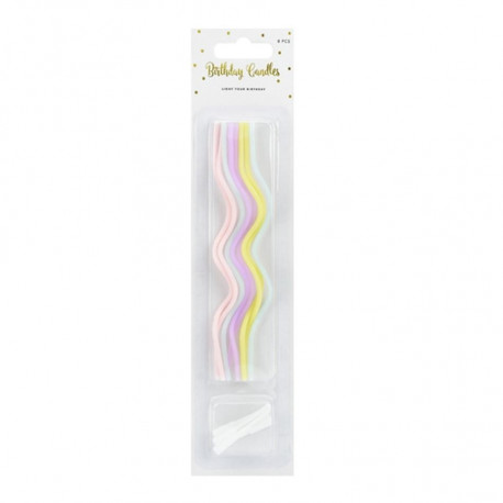 PartyDeco tordiküünal 8 tk, laineline, pastelne, koos küünlajalaga