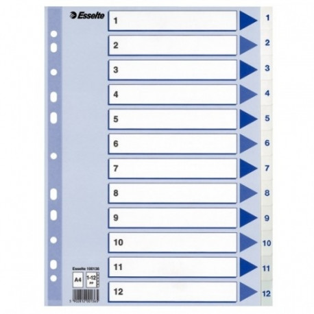 Registrilehed 1-12 plastik, valge, Esselte