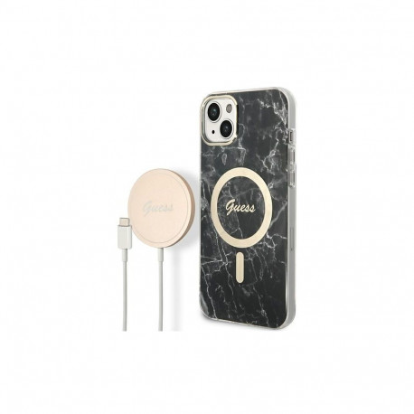 Guess Set Guess GUBPP14SHMEACSK Case+ Charger iPhone 14 6.1" black/black hard case Marble MagSafe