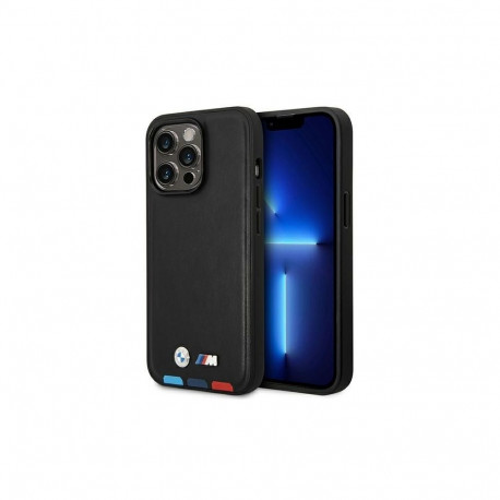 BMW Case BMW BMHMP14X22PTDK iPhone 14 Pro Max 6.7 "black / black Leather Stamp Tricolor Magsafe