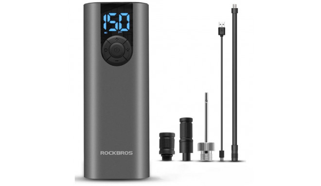 Rockbros Rockbros 42720001001 Electric Bike Pump with LED Display + USB-C - USB-A Cable - Black