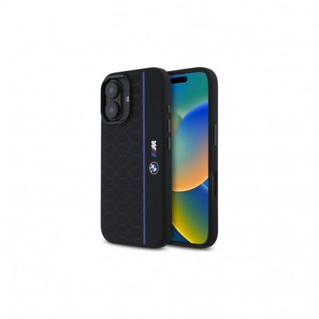 BMW BMW BMHMP16S23SHEB iPhone 16 6.1" black/black hardcase Silicone Hexagon Blue Line MagSafe