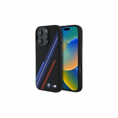 BMW BMW Silicone Random Lines MagSafe iPhone 16 Pro Case - Black