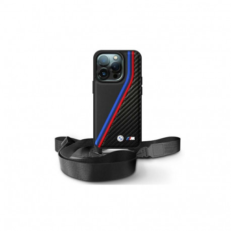 BMW BMW M Edition Carbon Tricolor Lines & Strap Case for iPhone 16 Pro Max - Black