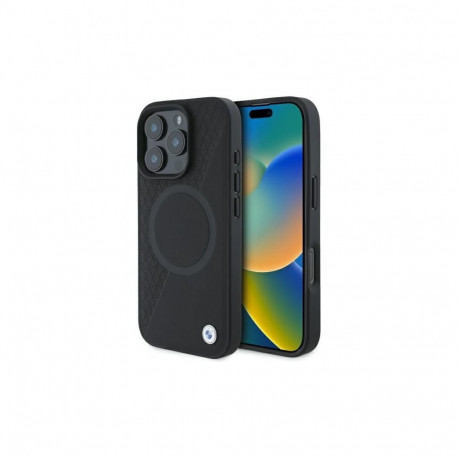 BMW BMW Sign Leather Half Textured And Circle MagSafe case for iPhone 16 Pro Max - black