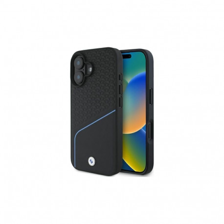 BMW BMW Sign Leather Textured And Line MagSafe iPhone 16 Case - Black