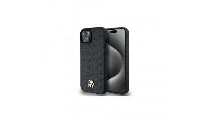 DKNY DKNY Leather Pattern Metal Logo MagSafe Case for iPhone 15/14/13 - Black