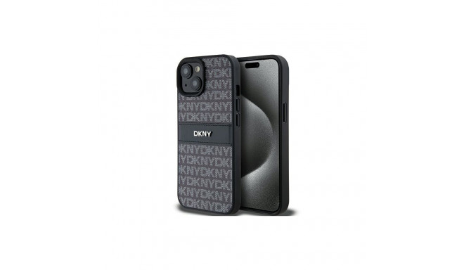 DKNY DKNY Leather Mono Stripe & Metal Logo Case for iPhone 15/14/13 - Black