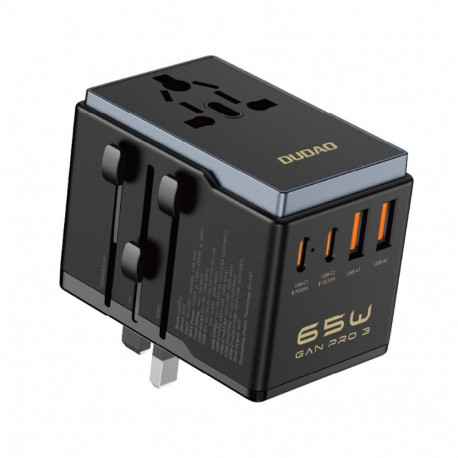 Dudao Dudao A65Pro 65W EU / US / JP / AUS / UK travel adapter 2x USB-C 2x USB-A - black