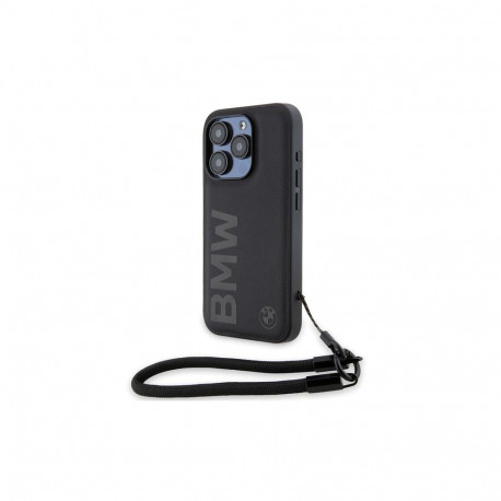 BMW BMW Signature Leather Wordmark Cord case for iPhone 15 Pro Max - black