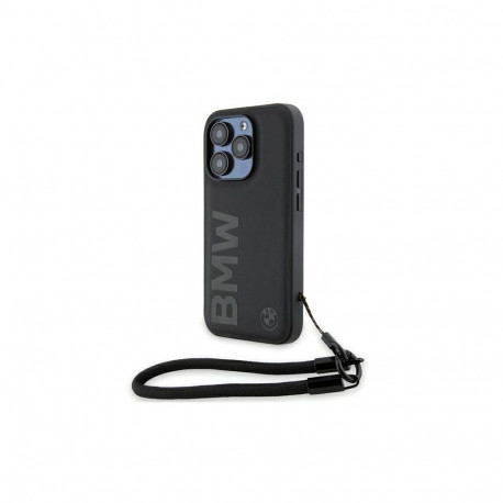 BMW BMW Signature Leather Wordmark Cord case for iPhone 15 Pro - black