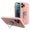 Hurtel Ring Case silicone case with a finger grip and base for Samsung Galaxy S22 Ultra pink