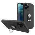 Hurtel - Ring Case silicone case with a finger grip and base for Samsung Galaxy S22 Ultra black