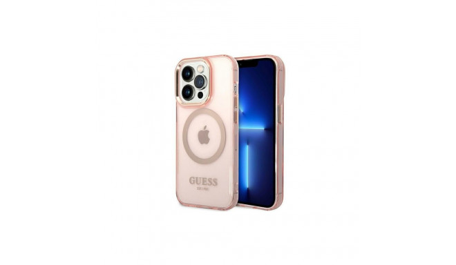 Guess Guess GUHMP14XHTCMP iPhone 14 Pro Max 6.7" pink/pink hard case Gold Outline Translucent MagSaf
