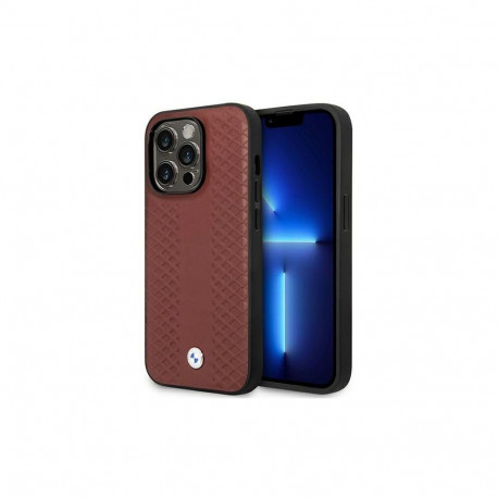 BMW Case BMW BMHMP14L22RFGR iPhone 14 Pro 6.1" Burgundy/burgundy Leather Diamond Pattern MagSafe