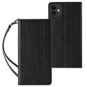 Hurtel - Magnet Strap Case for iPhone 12 Pouch Wallet + Mini Lanyard Pendant Black