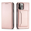 Hurtel Magnet Card Case for iPhone 13 Pro Max Pouch Card Wallet Card Holder Pink