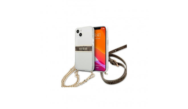 Guess Guess GUHCP13SKC4GBGO iPhone 13 mini 5.4" Transparent hardcase 4G Brown Strap Gold Chain