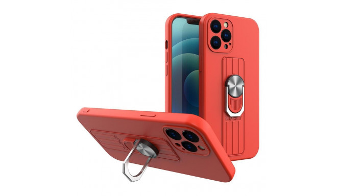 Hurtel - Ring Case silicone case with finger grip and stand for Samsung Galaxy S21 Ultra 5G red