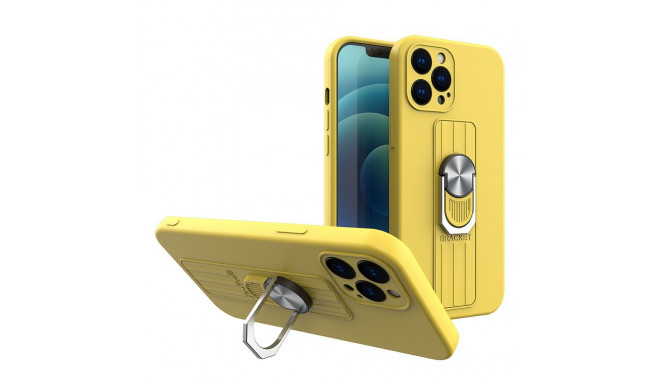 Hurtel Ring Case silicone case with finger grip and stand for iPhone 12 Pro Max yellow