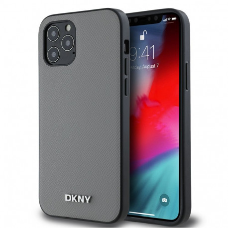 DKNY Apple DKNY PU Leather Silver Metal Logo Magsafe Case for iPhone 12/12 Pro Grey