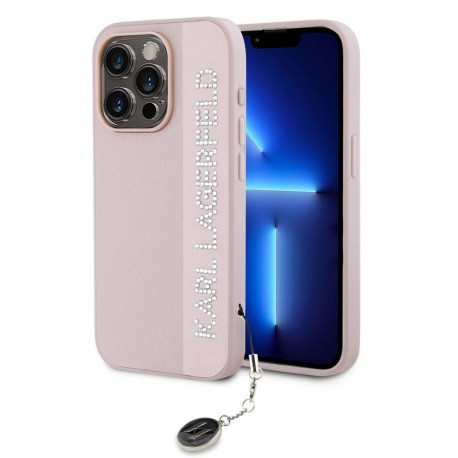 Karl Lagerfeld Apple Karl Lagerfeld PU Saffiano Rhinestone Charm Case for iPhone 15 Pro Pink
