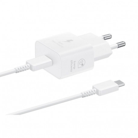 Samsung - EP-T2510XWE Samsung USB-C 25W Travel Charger + USB-C Data Cable White