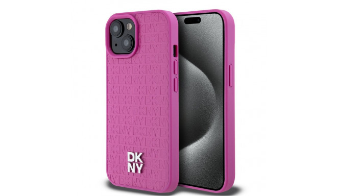 DKNY - DKNY PU Leather Repeat Pattern Stack Logo MagSafe Case for iPhone 15 Pink