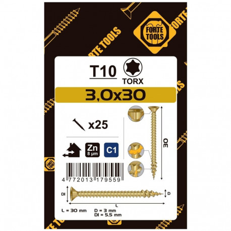 laudkruvi T10 3.0x30 kollane tsingitud 25 tk