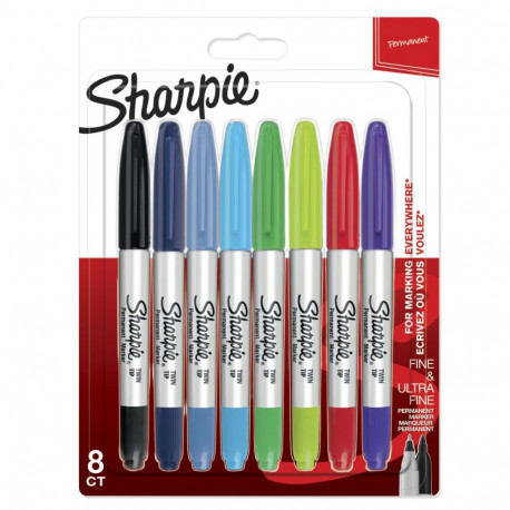 1x8 Sharpie Twin Tip püsiv marker UF + F 8 värvi