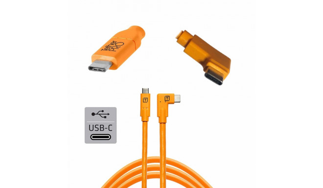 TetherPro USB-C to USB-C 4.6m Right Angle | Orange