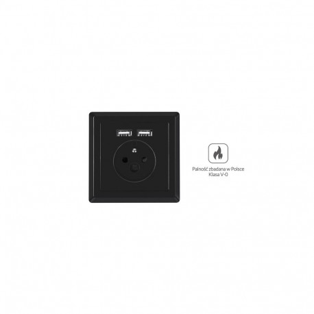 AC WALL SOCKET 230V WITH 2 USB PORT 2.1A, FRENCH SOCKET BLACK LANBERG