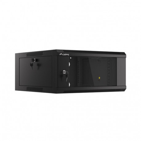 RACK CABINET 19" WALL-MOUNTED 4U/600 WITH GLASS DOOR BLACK LANBERG (ASSEMBLED)