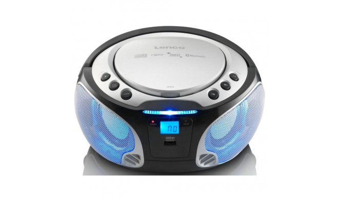 Portable FM radio CD/MP3/USB/bluetotth player with led lighting Lenco, silver