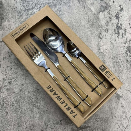 Söögiriistad DUNE 24-osa, metallist, puidu imitatsiooniga käepidemel