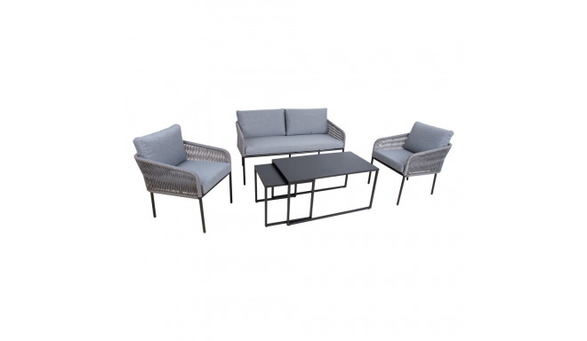 Aiamööblikomplekt LEVINE 2 lauda, diivan ja 2 tooli, hall