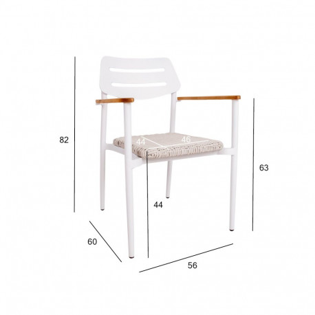 Tool WALES valge 56x60xH82cm, alumiiniumraam, plastikpunutis, tiikpuit