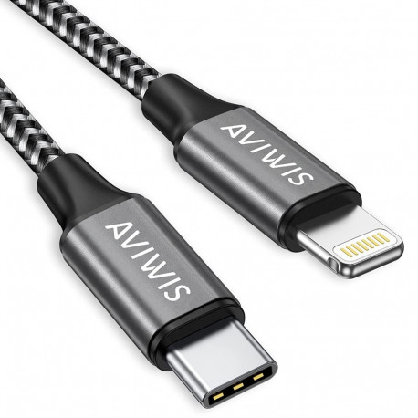 USB 2.0 Adapterkabel, USB-A Stecker > Lightning Stecker (grau/silber, 2 Meter, gesleevt, Metallsteck